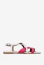 Sandale dama fuchsia cu alb din piele naturala