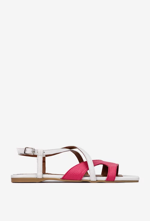 Sandale dama fuchsia cu alb din piele naturala
