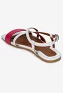 Sandale dama fuchsia cu alb din piele naturala