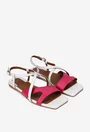 Sandale dama fuchsia cu alb din piele naturala