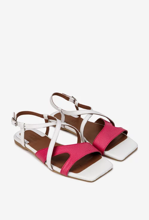 Sandale dama fuchsia cu alb din piele naturala