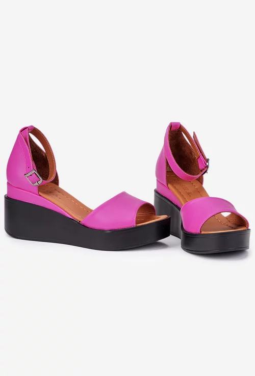 Sandale dama fuchsia din piele cu bareta