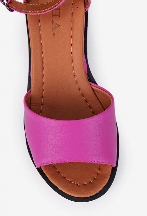 Sandale dama fuchsia din piele cu bareta