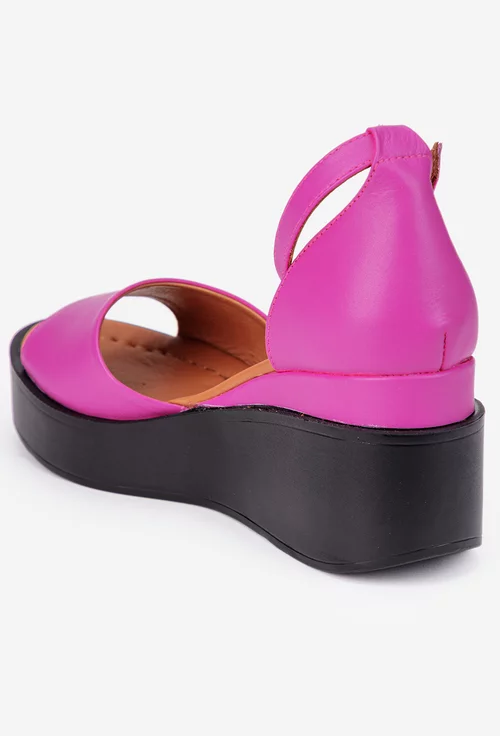 Sandale dama fuchsia din piele cu bareta