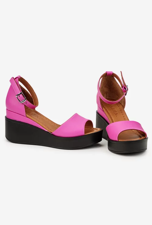 Sandale dama fuchsia din piele cu bareta picture - 5