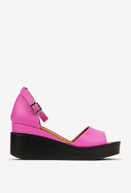 Sandale dama fuchsia din piele cu bareta picture - 3