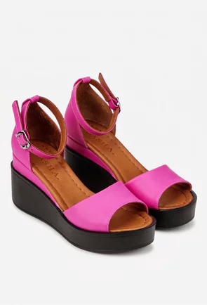 Sandale dama fuchsia din piele cu bareta