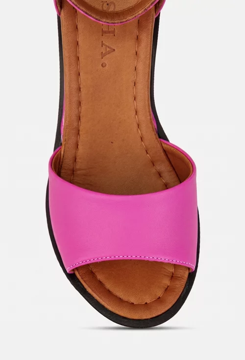 Sandale dama fuchsia din piele cu bareta - Dasha.ro
