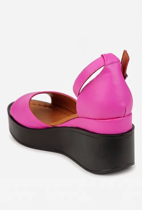 Sandale dama fuchsia din piele cu bareta picture - 4