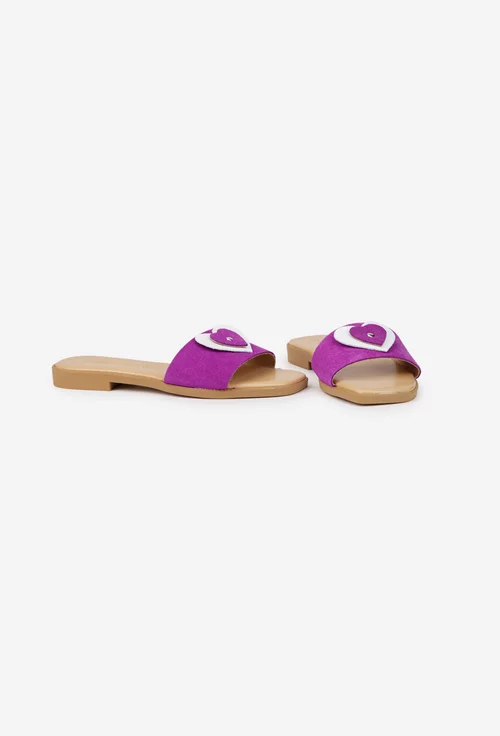 Sandale dama fuchsia din piele intoarsa cu ornament model stil papuc picture - 5