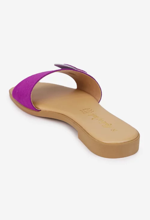 Sandale dama fuchsia din piele intoarsa model stil papuc