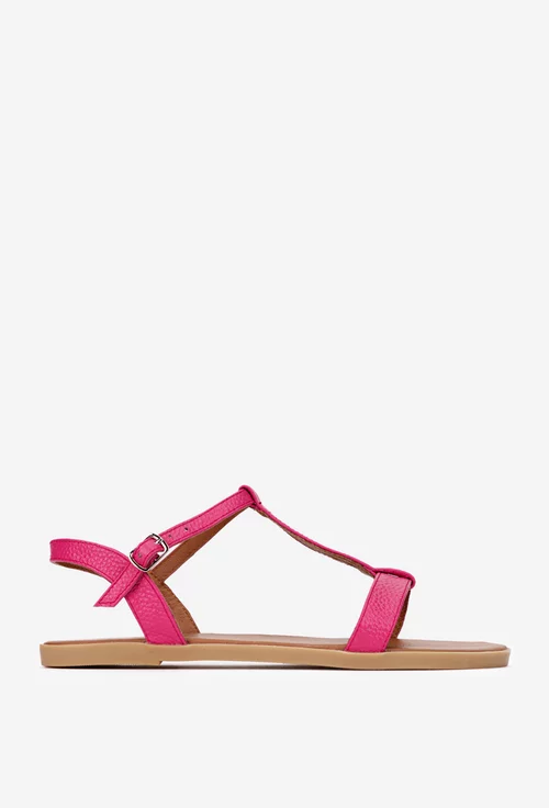 Sandale dama fuchsia din piele texturata