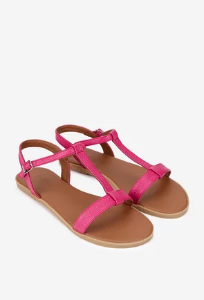 Sandale dama fuchsia din piele texturata