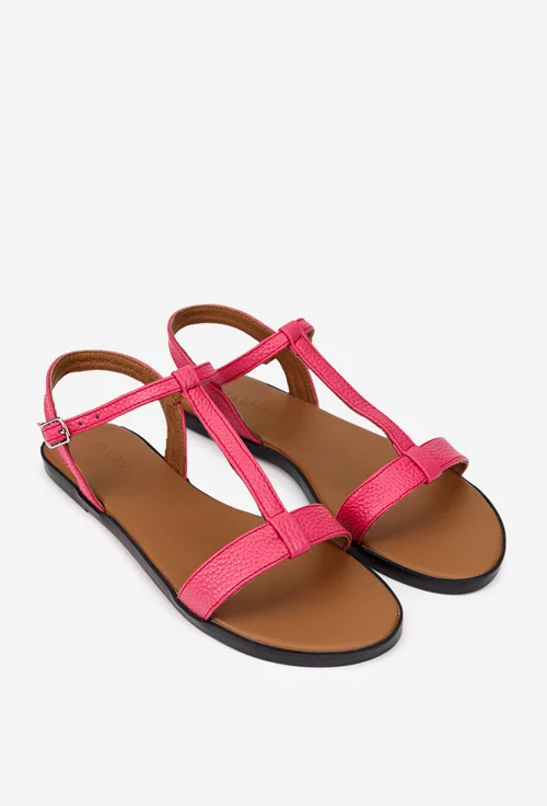 Sandale dama fuchsia din piele texturata