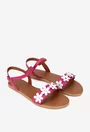 Sandale dama fuchsia din piele texturata cu flori albe