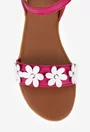 Sandale dama fuchsia din piele texturata cu flori albe