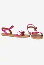 Sandale dama fuchsia din piele texturata cu flori albe