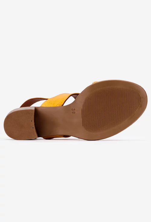 Sandale dama galbene din piele naturala cu aspect perforat