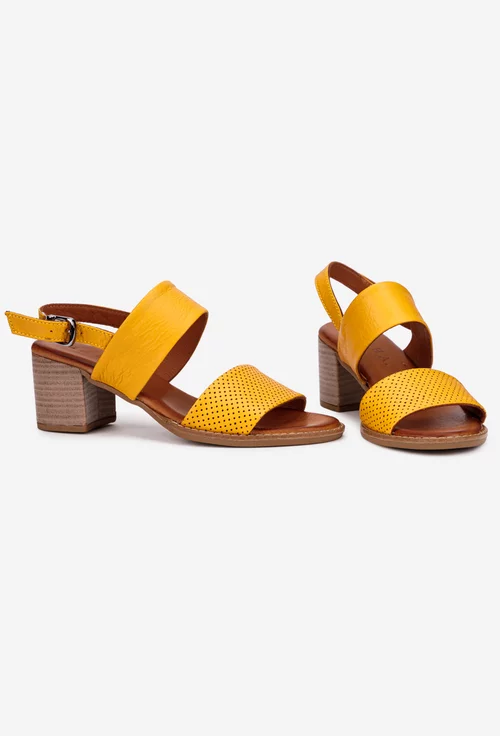 Sandale dama galbene din piele naturala cu aspect perforat