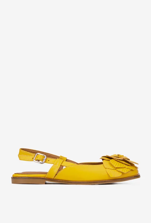 Sandale dama galbene din piele naturala cu ornament