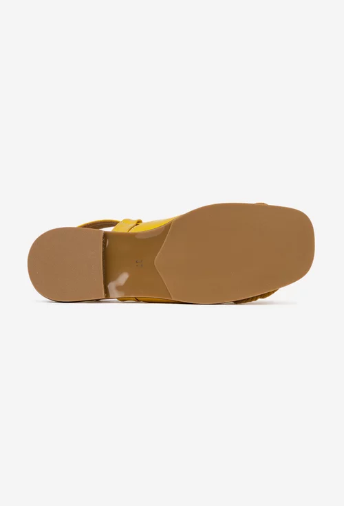 Sandale dama galbene din piele naturala cu ornament
