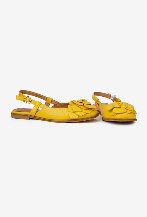 Sandale dama galbene din piele naturala cu ornament