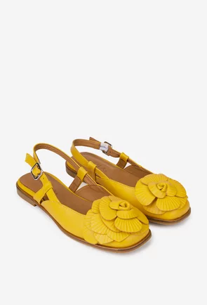 Sandale dama galbene din piele naturala cu ornament