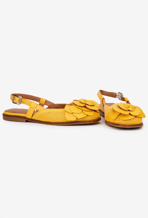 Sandale dama galbene din piele naturala cu ornament