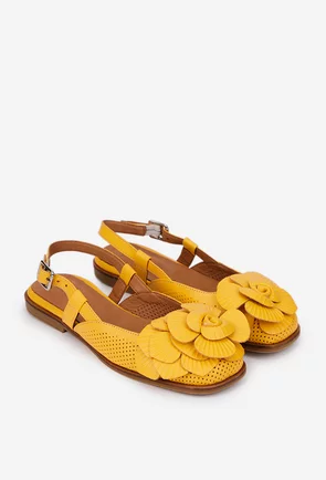 Sandale dama galbene din piele naturala cu ornament