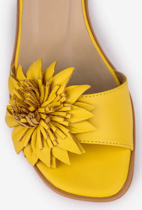 Sandale dama galbene NUR din piele cu ornament floare