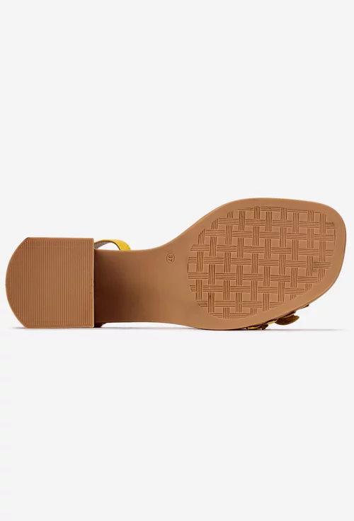 Sandale dama galbene NUR din piele cu ornament floare