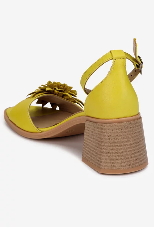 Sandale dama galbene NUR din piele cu ornament floare