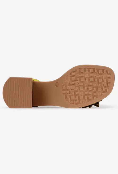 Sandale dama galbene NUR din piele cu ornament floare