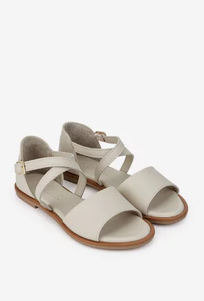 Sandale dama grej din piele cu barete in x