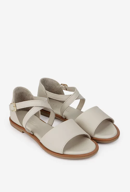 Sandale dama grej din piele cu barete in x