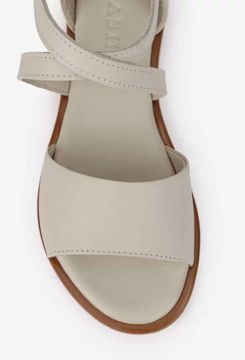 Sandale dama grej din piele cu barete in x