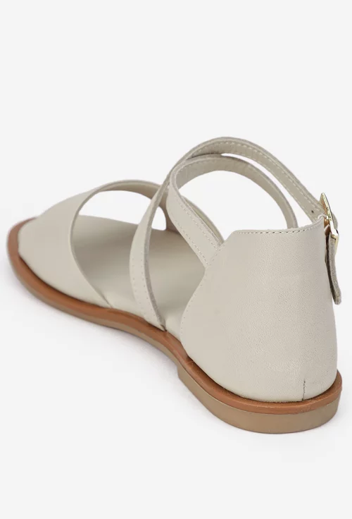 Sandale dama grej din piele cu barete in x