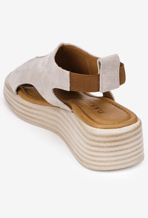Sandale dama grej din piele intoarsa cu bareta elastica