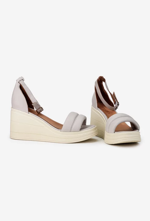 Sandale dama gri din piele cu platforma