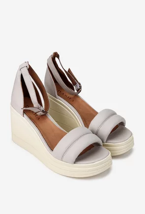 Sandale dama gri din piele cu platforma