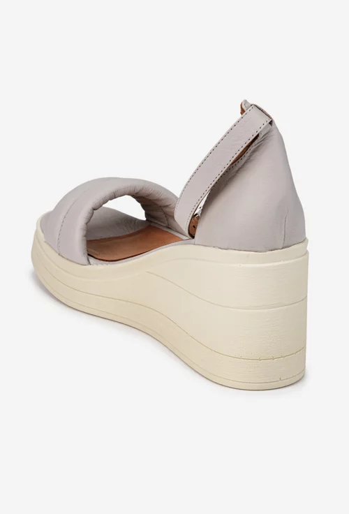 Sandale dama gri din piele cu platforma