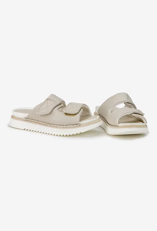 Sandale dama gri din piele texturata model stil papuc