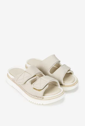 Sandale dama gri din piele texturata model stil papuc