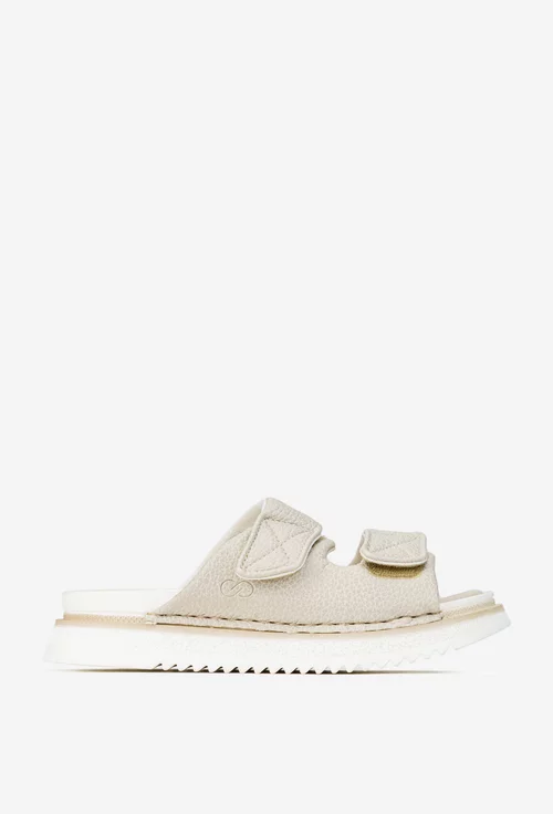 Sandale dama gri din piele texturata model stil papuc