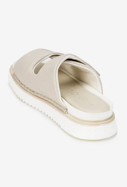 Sandale dama gri din piele texturata model stil papuc