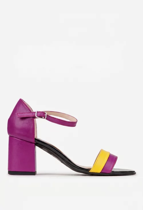 Sandale dama magenta cu galben din piele naturala