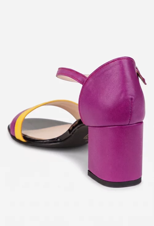 Sandale dama magenta cu galben din piele naturala