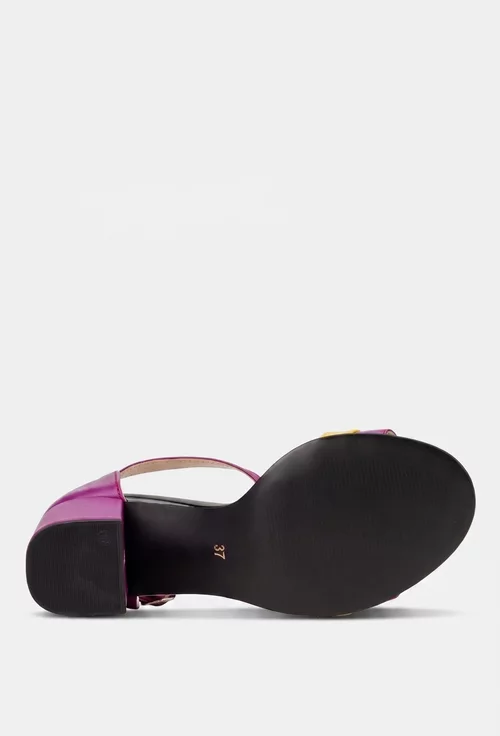 Sandale dama magenta cu galben din piele naturala