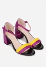 Sandale dama magenta cu galben din piele naturala