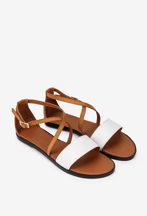 Sandale dama maro cu alb realizate din piele naturala
